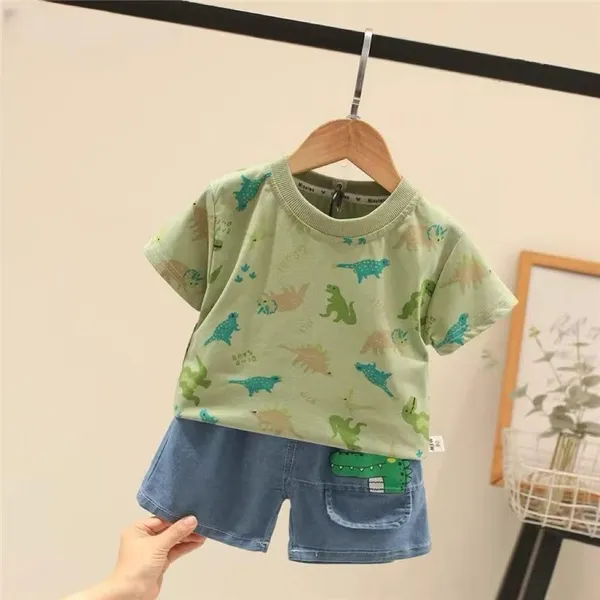Green_Trendy_&_Comfortable_Dinosaur_Denim_Short_Set_For_Boys