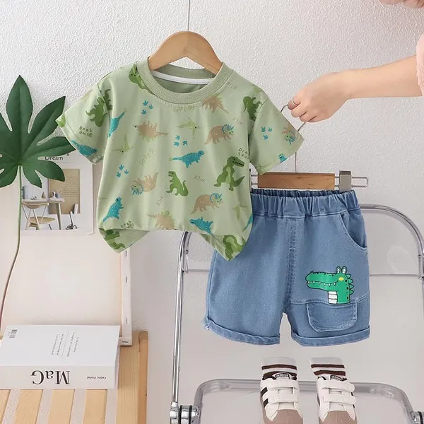 Green_Trendy_&_Comfortable_Dinosaur_Denim_Short_Set_For_Boys