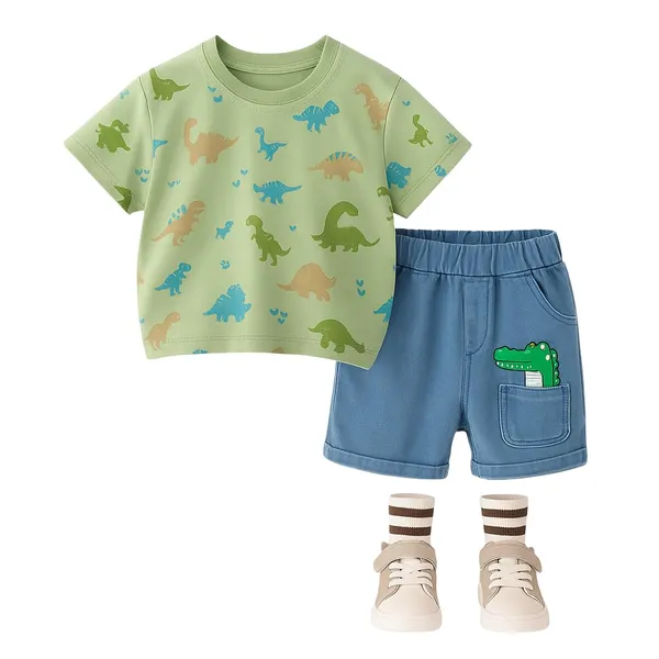 Green_Trendy_&_Comfortable_Dinosaur_Denim_Short_Set_For_Boys