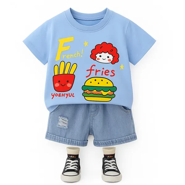 Blue_Trendy_&_Comfortable_French_Fries_Denim_Shorts_Set_For_Boys