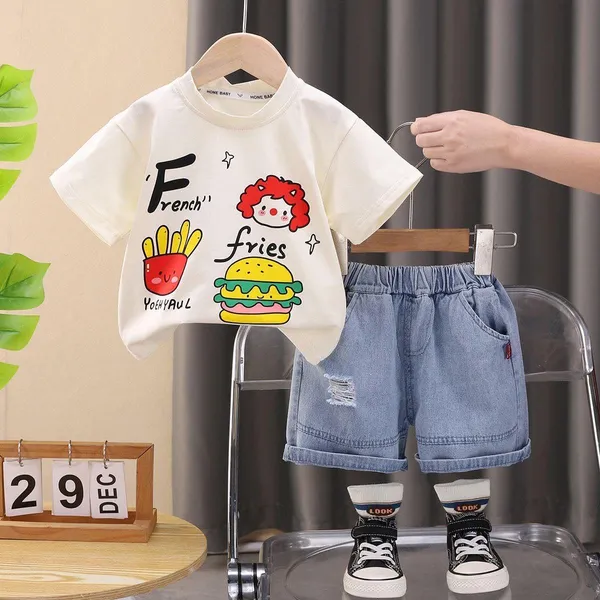 Cream_Trendy_&_Comfortable_French_Fries_Denim_Shorts_Set_For_Boys