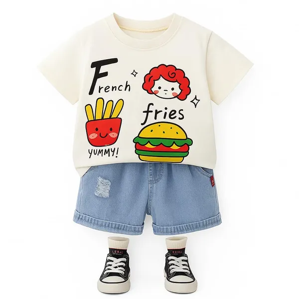 Cream_Trendy_&_Comfortable_French_Fries_Denim_Shorts_Set_For_Boys