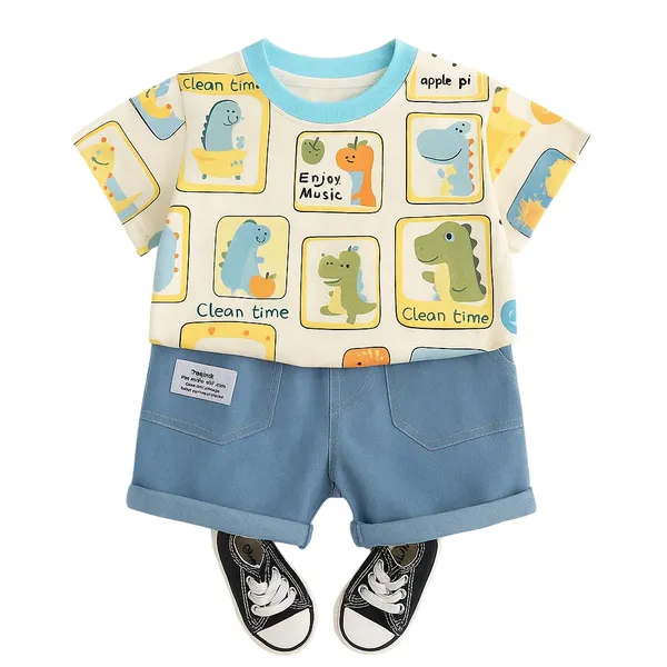 White_Trendy_&_Comfortable_Dinosaur_T-Shirt_Denim_Set_For_Boys