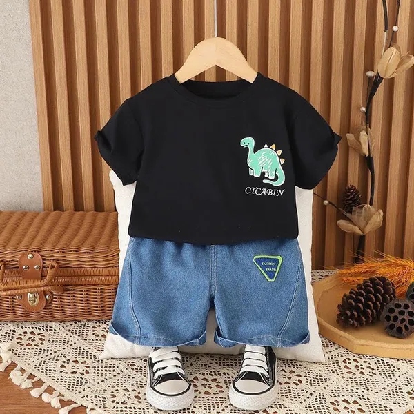 Black_Trendy_&_Comfortable_Dinosaur_T-Shirt_Denim_Set_For_Boys