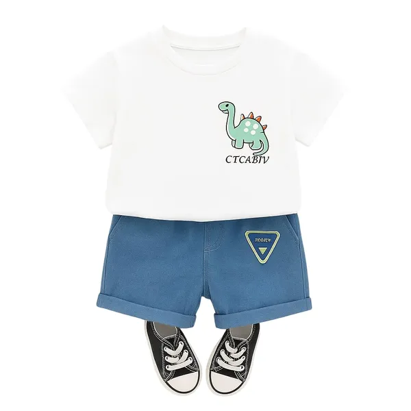 White_Trendy_&_Comfortable_Dinosaur_T-Shirt_Denim_Set_For_Boys