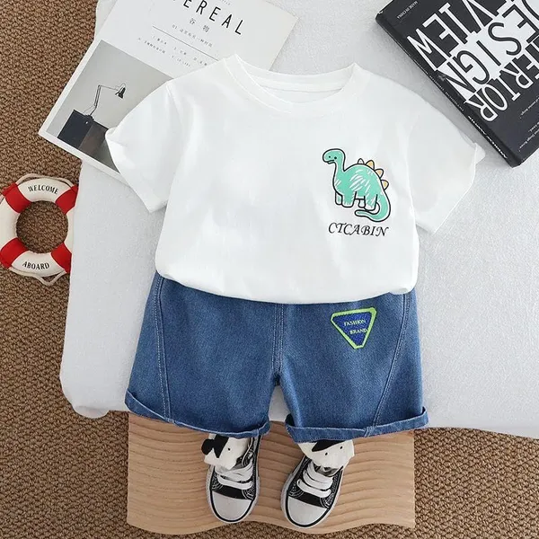 White_Trendy_&_Comfortable_Dinosaur_T-Shirt_Denim_Set_For_Boys