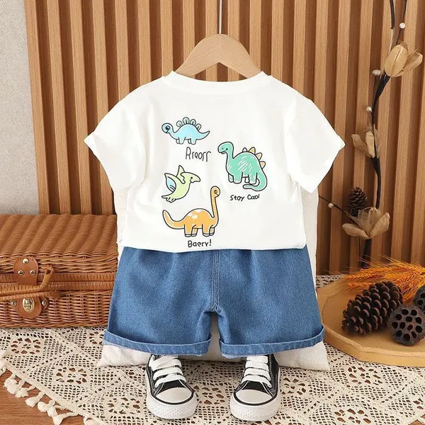 White_Trendy_&_Comfortable_Dinosaur_T-Shirt_Denim_Set_For_Boys