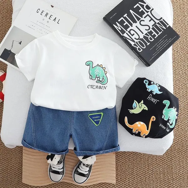 White_Trendy_&_Comfortable_Dinosaur_T-Shirt_Denim_Set_For_Boys