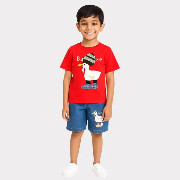 Red_Trendy_&_Comfortable_Ducking_T_Shirt_Shorts_Set_For_Boys