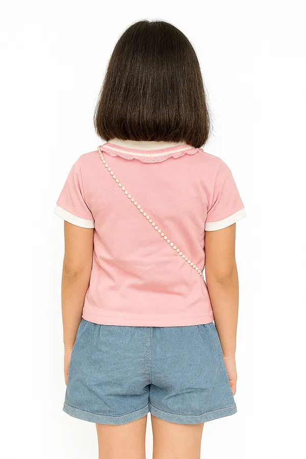 Pink_Trendy_&_Comfortable_Lovety_Character_Polo_Tee_&_Bow-Denim_Shorts_For_Girls