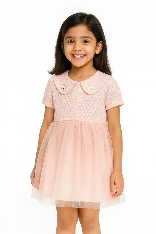 Pink_Trendy_&_Comfortable_Textured_Cream_Knit_Bodice_With_Short_Sleeves_And_An_Adorable_Peter_Pan_Collar_For_Girls