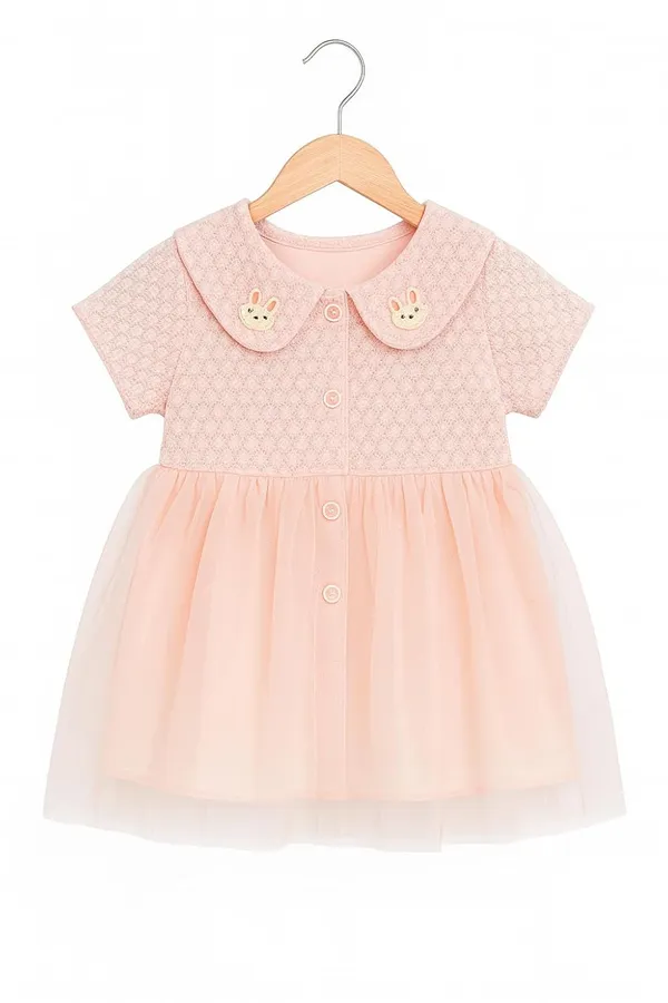 Pink_Trendy_&_Comfortable_Textured_Cream_Knit_Bodice_With_Short_Sleeves_And_An_Adorable_Peter_Pan_Collar_For_Girls