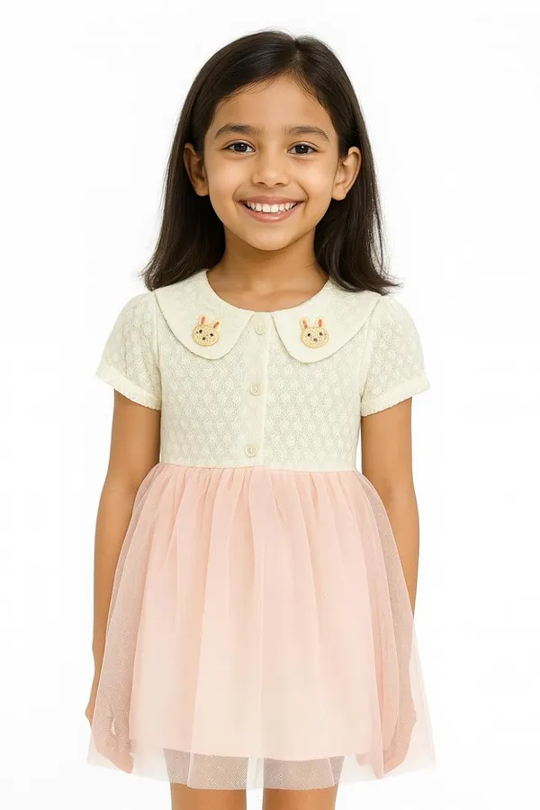 White_Trendy_&_Comfortable_Textured_Cream_Knit_Bodice_With_Short_Sleeves_And_An_Adorable_Peter_Pan_Collar_For_Girls