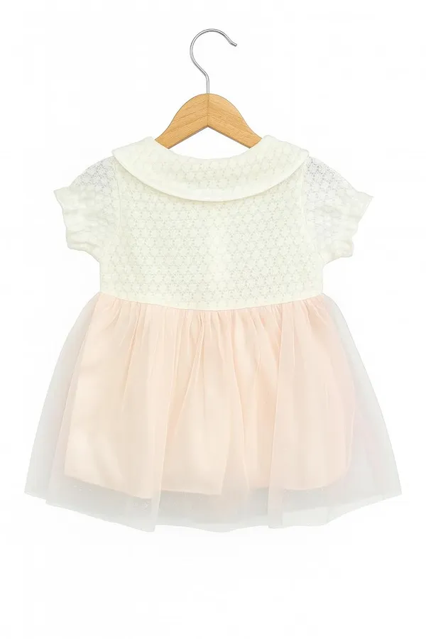 White_Trendy_&_Comfortable_Textured_Cream_Knit_Bodice_With_Short_Sleeves_And_An_Adorable_Peter_Pan_Collar_For_Girls