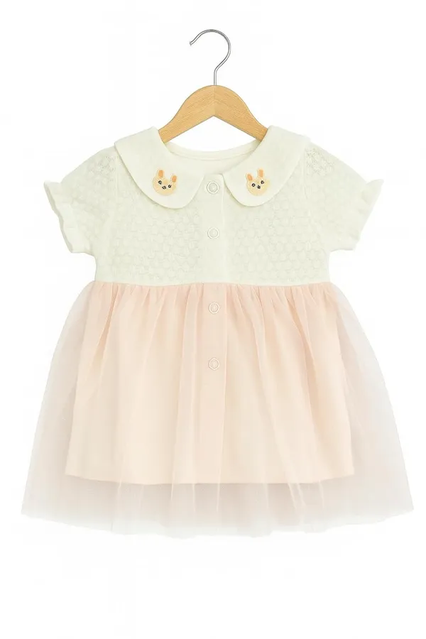 White_Trendy_&_Comfortable_Textured_Cream_Knit_Bodice_With_Short_Sleeves_And_An_Adorable_Peter_Pan_Collar_For_Girls