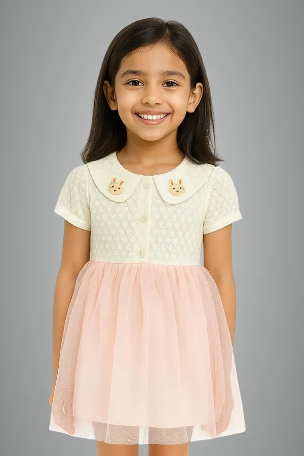 White_Trendy_&_Comfortable_Textured_Cream_Knit_Bodice_With_Short_Sleeves_And_An_Adorable_Peter_Pan_Collar_For_Girls