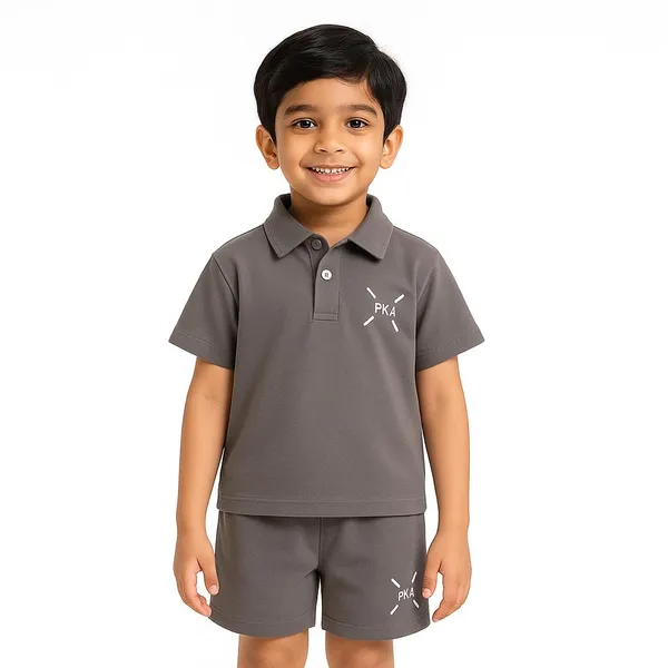Grey_Solid_Color_Casual_Wear_Cotton_T-Shirt_&_Shorts_Set_For_Baby_Boys