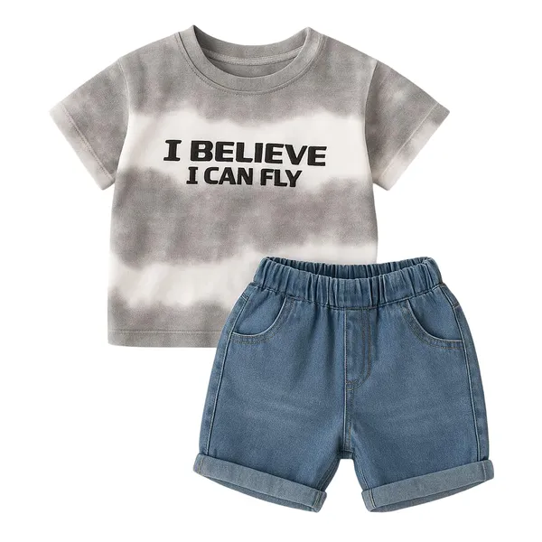 White_Trendy_&_Comfortable_Tie-Dye_Denim_Shorts_Set_For_Boys