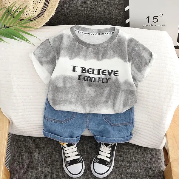 White_Trendy_&_Comfortable_Tie-Dye_Denim_Shorts_Set_For_Boys