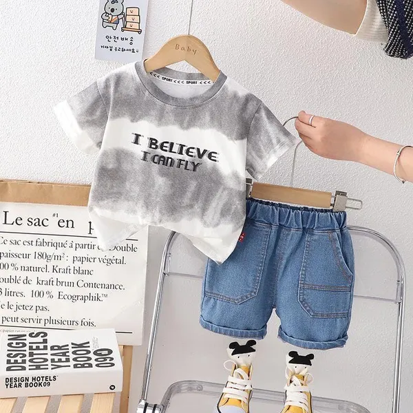 White_Trendy_&_Comfortable_Tie-Dye_Denim_Shorts_Set_For_Boys