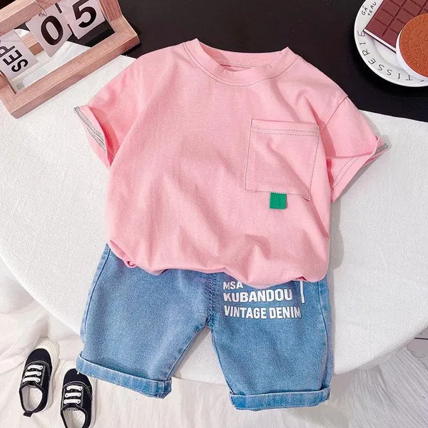 Pink_Trendy_&_Comfortable_T-Shirt_Denim_Shorts_For_Boys