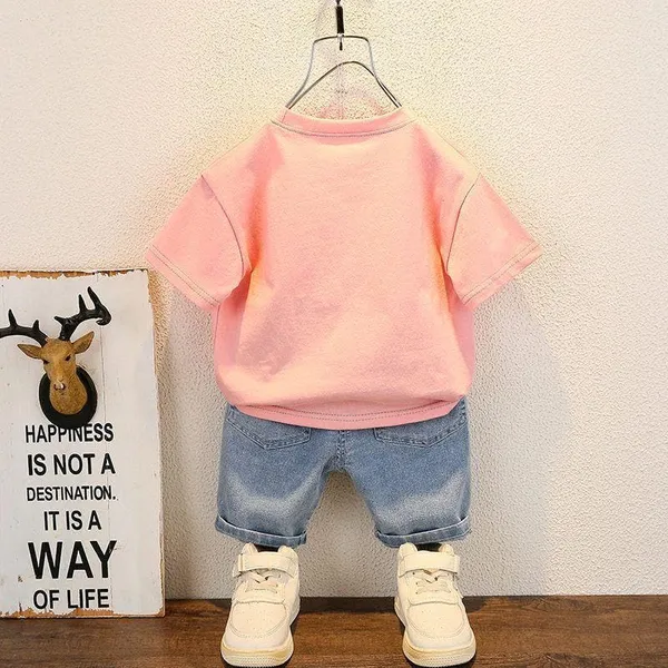 Pink_Trendy_&_Comfortable_T-Shirt_Denim_Shorts_For_Boys