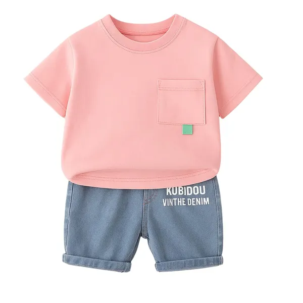 Pink_Trendy_&_Comfortable_T-Shirt_Denim_Shorts_For_Boys