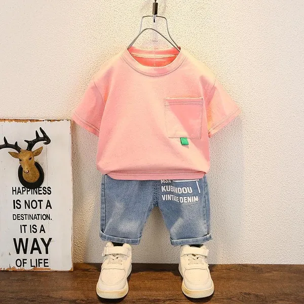 Pink_Trendy_&_Comfortable_T-Shirt_Denim_Shorts_For_Boys