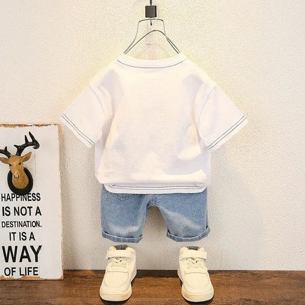 White_Trendy_&_Comfortable_T-Shirt_Denim_Shorts_For_Boys