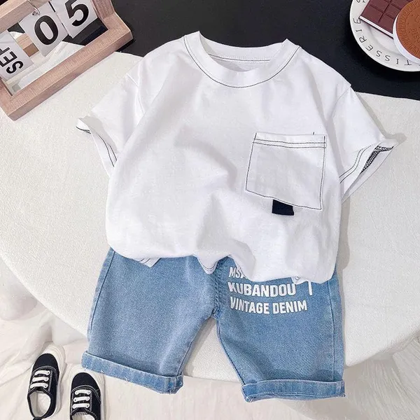 White_Trendy_&_Comfortable_T-Shirt_Denim_Shorts_For_Boys