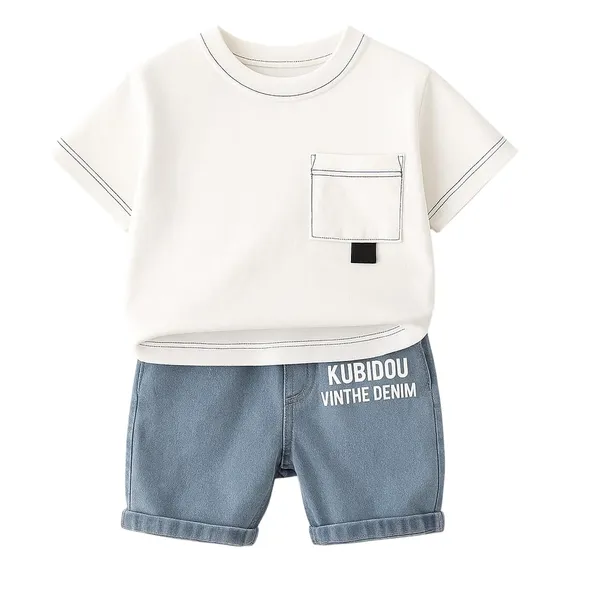 White_Trendy_&_Comfortable_T-Shirt_Denim_Shorts_For_Boys