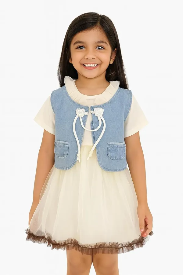 Pink_Trendy_&_Comfortable_Dreamy_Tulle_Dress_With_A_Cute_Denim_Vest_For_Girls