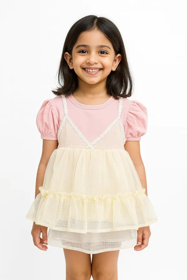 Pink_Trendy_&_Comfortable_Whimsy_Meets_Everyday_Charm_In_This_Ruffle-Layered_Dress_Set_For_Girls