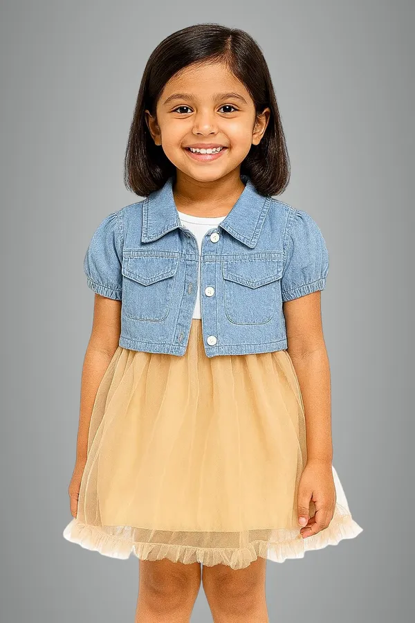 Brown_Trendy_&_Comfortable_Denim_Daydream_Cropped_Jacket_&_Tulle_Dress_Set_For_Girls