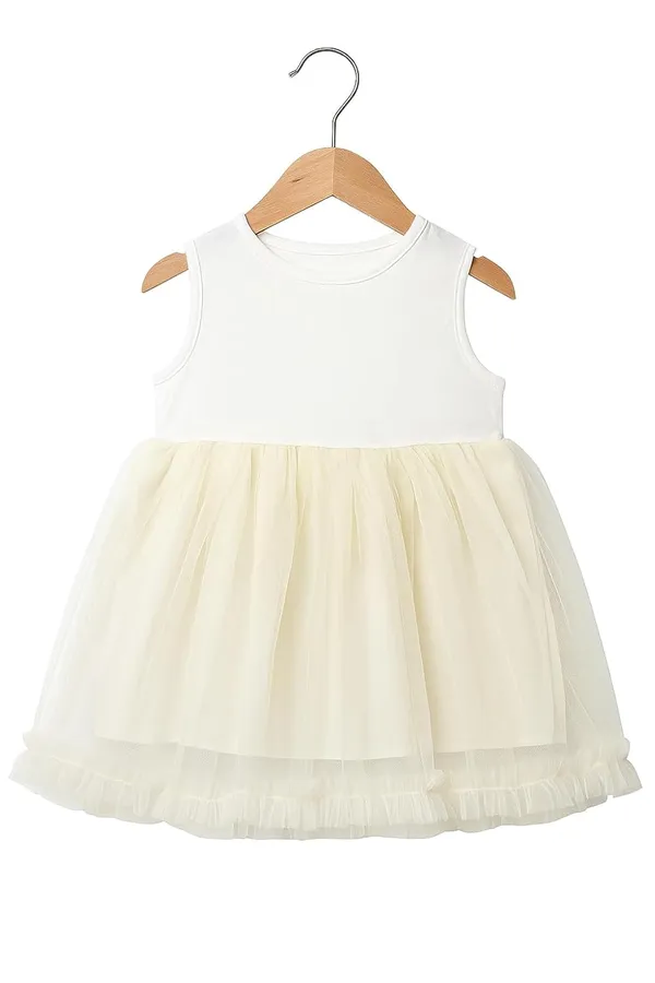Cream_Trendy_&_Comfortable_Denim_Daydream_Cropped_Jacket_&_Tulle_Dress_Set_For_Girls