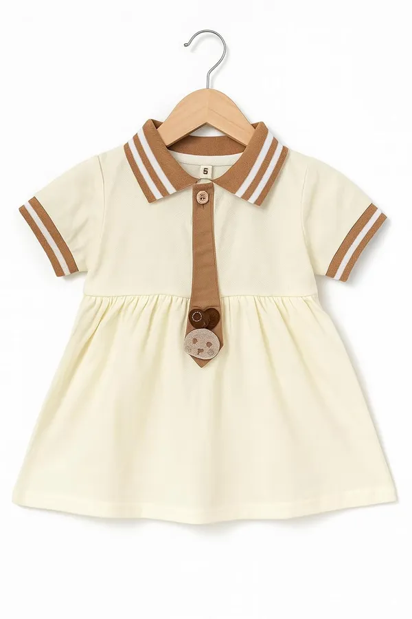 Cream_Trendy_&_Comfortable_Polo_Style_Dress_For_Girls