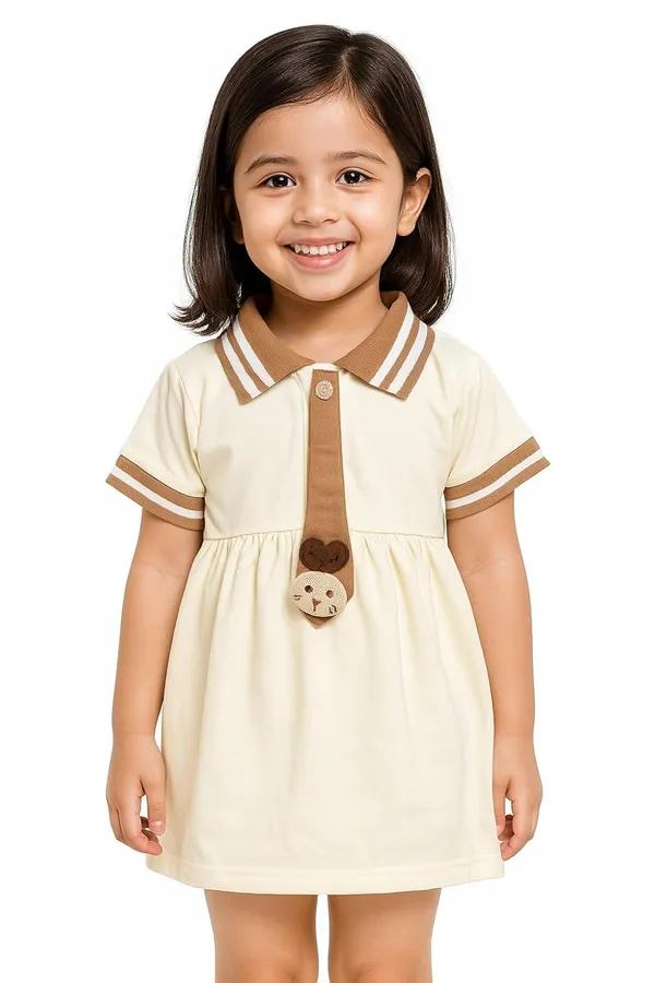 Cream_Trendy_&_Comfortable_Polo_Style_Dress_For_Girls