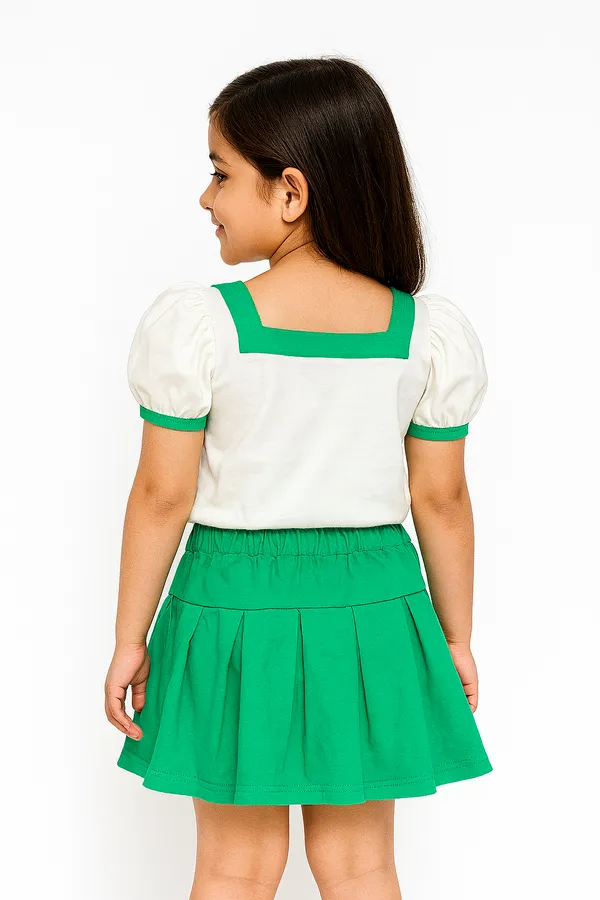 Green_Trendy_&_Comfortable_Sunny_Bloom_Puff-Sleeve_Top_&_Skirt_Set_For_Girls