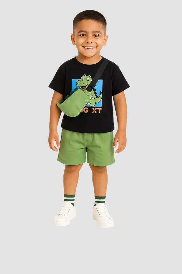 Black_Trendy_&_Comfortable_Dinosaur_Shorts_Set_For_Boys