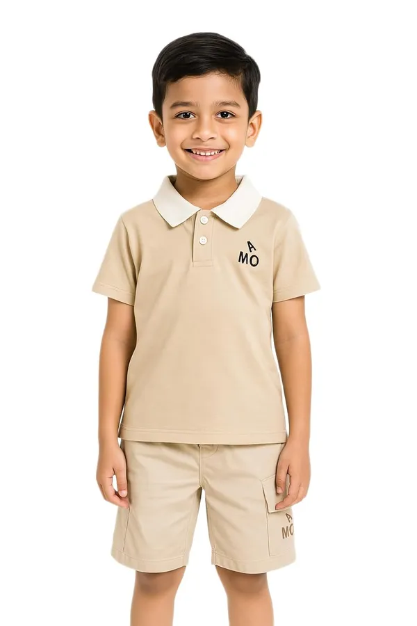 Cream_Trendy_&_Comfortable_Polo_T_Shirt_&_Shorts_Set_For_Boys