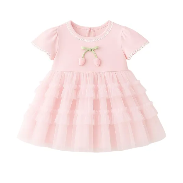 Green_Trendy_&_Comfortable_Cherry_Tulle_Dress_For_Girls
