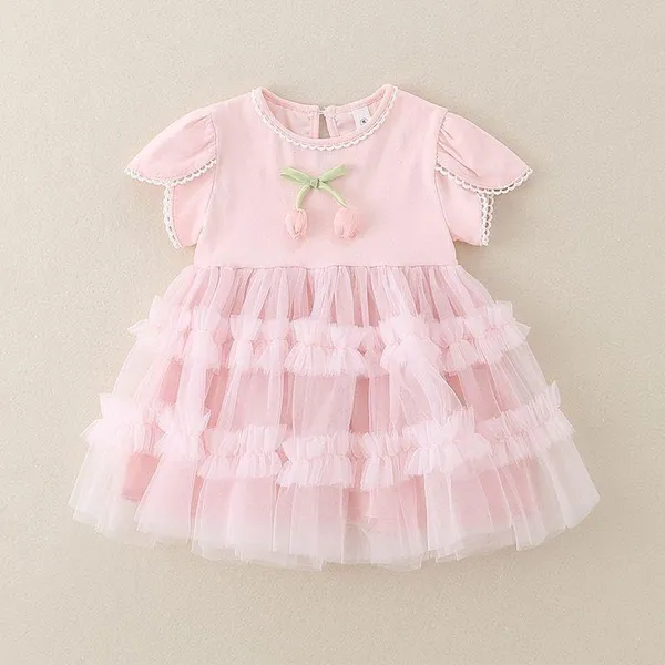 Green_Trendy_&_Comfortable_Cherry_Tulle_Dress_For_Girls