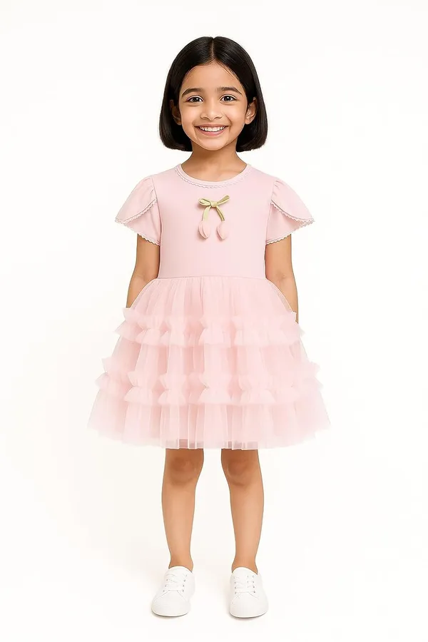 Green_Trendy_&_Comfortable_Cherry_Tulle_Dress_For_Girls