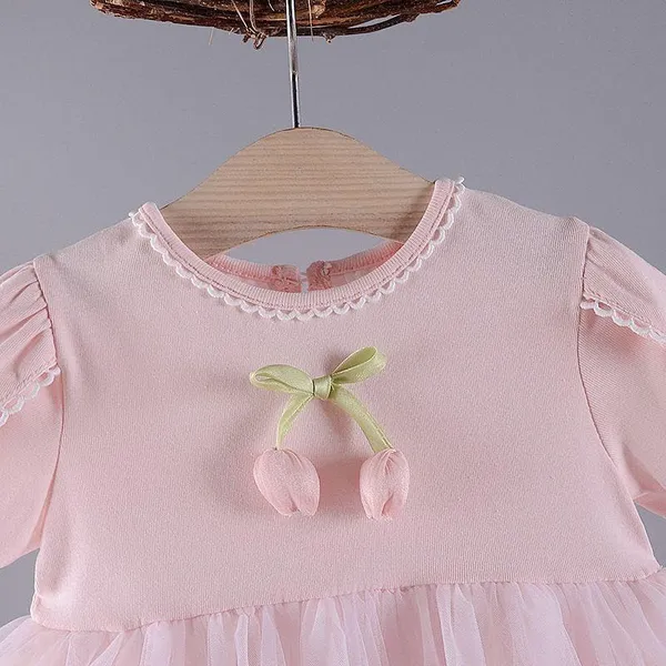 Green_Trendy_&_Comfortable_Cherry_Tulle_Dress_For_Girls