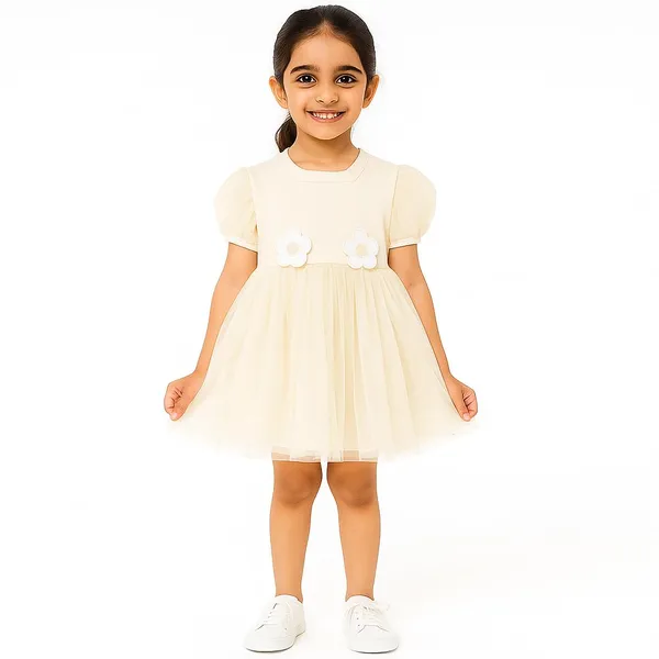 White_Trendy_&_Comfortable_Floral_Tulle_Dress_For_Girls