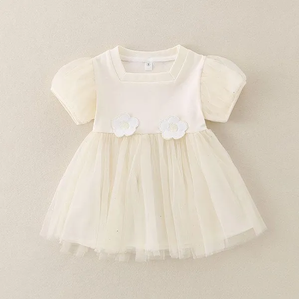 White_Trendy_&_Comfortable_Floral_Tulle_Dress_For_Girls