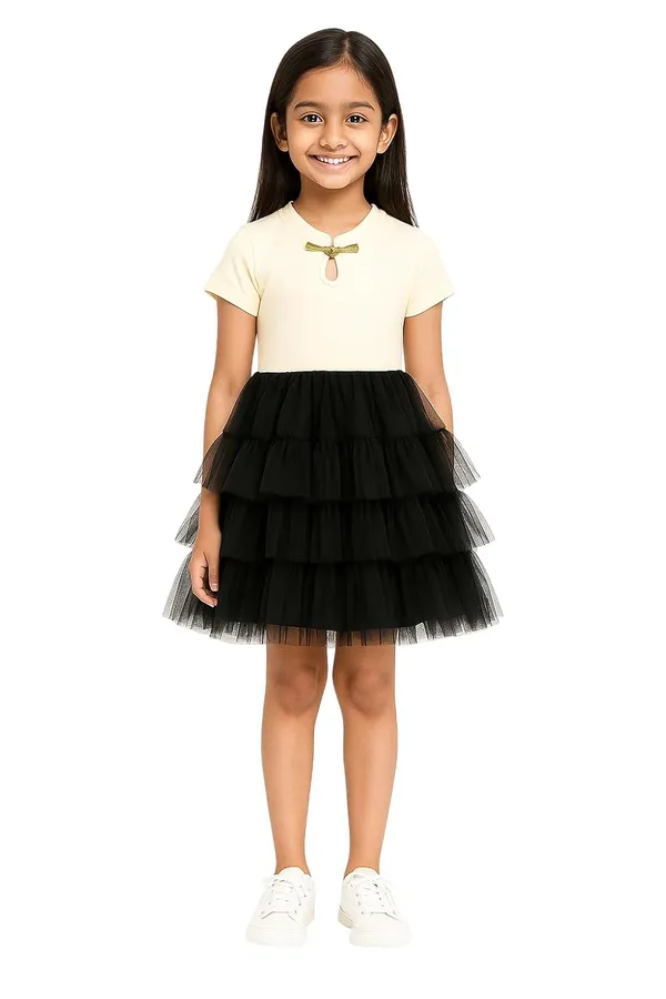 White_Trendy_&_Comfortable_Monochrom_Ruffle_Dresses_For_Girls
