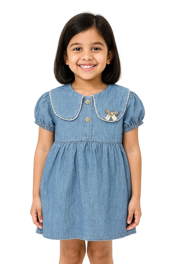 Blue_Trendy_&_Comfortable_Sweet_Meadow_Puff-Sleeve_Denim_Dress_For_Girls