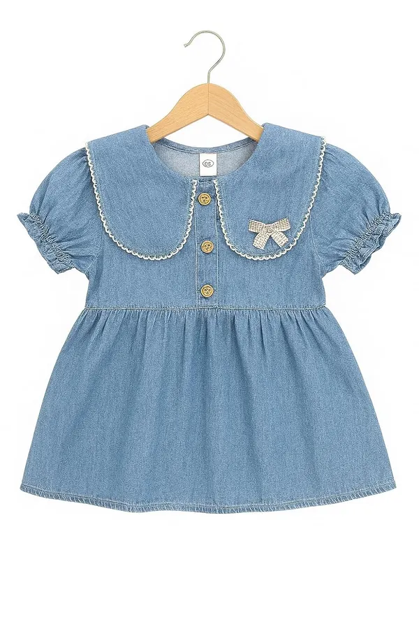 Blue_Trendy_&_Comfortable_Sweet_Meadow_Puff-Sleeve_Denim_Dress_For_Girls