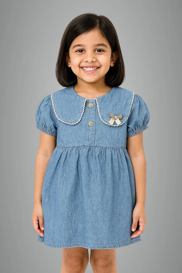 Blue_Trendy_&_Comfortable_Sweet_Meadow_Puff-Sleeve_Denim_Dress_For_Girls